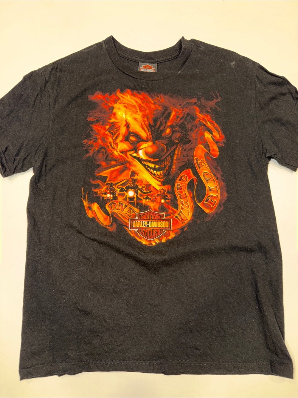 Harley-Davidson Black Short Sleeve Tee with Fiery Clown Graphic